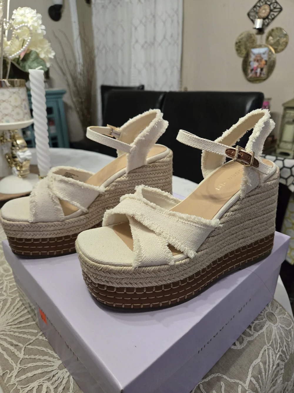 Madden Girl Cream Carlotta Espadrille Platform Wedge Sandals 7.5